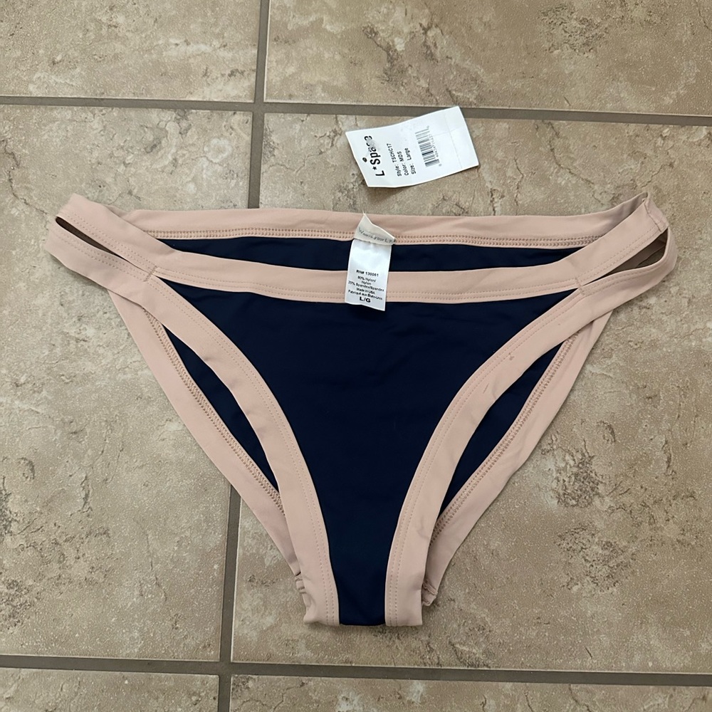 l*space Navy with Blush Double-Strap Bikini Bottom